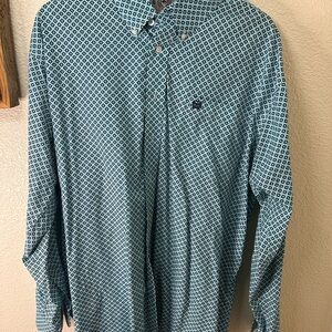 Cinch Blue Casual Button Down Shirt with Gingham Pattern